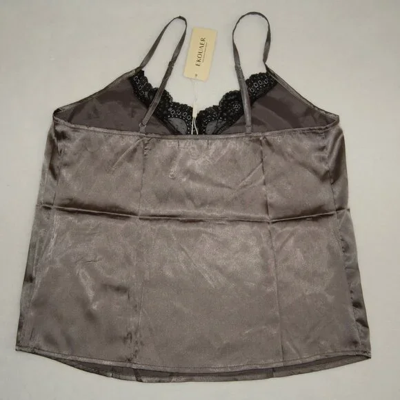 NWT Ekouaer Satin Silk Lace V-Neck Cami, Women Size M (Bust:38") - Picture 2 of 2
